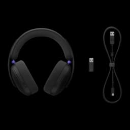 Logitech Auriculares G325 Lightspeed Preto, conteúdo da caixa: auscultadores vista frontal com detalhes azuis, receptor USB