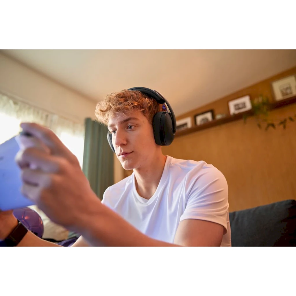 Logitech Casque G325 Lightspeed Noir, vue de face: arceau texturé, coussinets et accents bleus sur les charnières - Ítem5