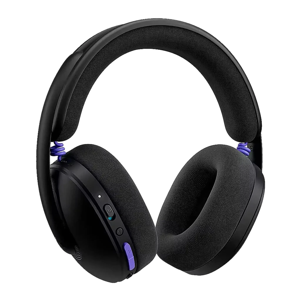 Logitech Casque G325 Lightspeed Noir, vue de face: arceau texturé, coussinets et accents bleus sur les charnières - Ítem2