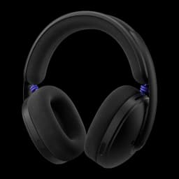 Logitech Auriculares G325 Lightspeed preto, vista frontal em ângulo: almofadas de tecido, arco acolchoado e detalhes em azul