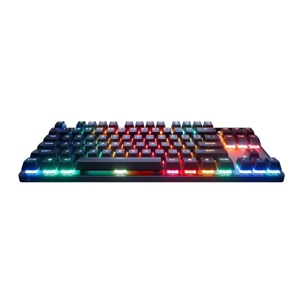 SteelSeries Apex Pro TKL Wireless Gen 3 negro, vista frontal en ángulo: iluminación RGB multicolor en teclas y reposamanos - Ítem3