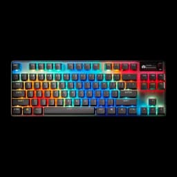 SteelSeries Apex Pro TKL Wireless Gen 3 negro, vista superior: iluminación RGB multicolor por zonas sobre teclas grises