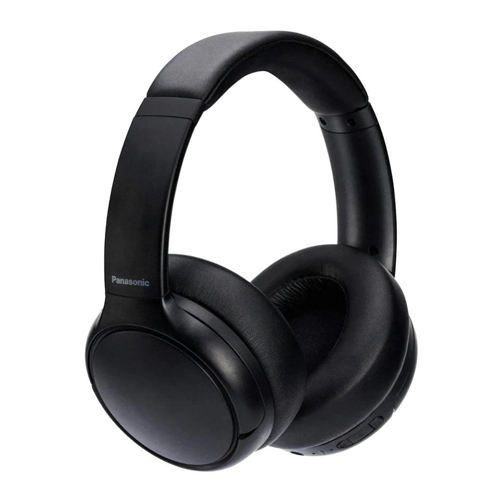 Panasonic RB-M600BE-K Negro, vista frontal: auriculares over-ear con almohadillas acolchadas y diadema sobre fondo oscuro - Ítem1