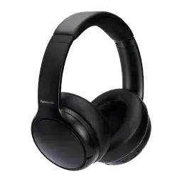 Panasonic RB-M600BE-K Preto, vista lateral: auscultadores over-ear com almofadas acolchoadas, arco e logótipo Panasonic