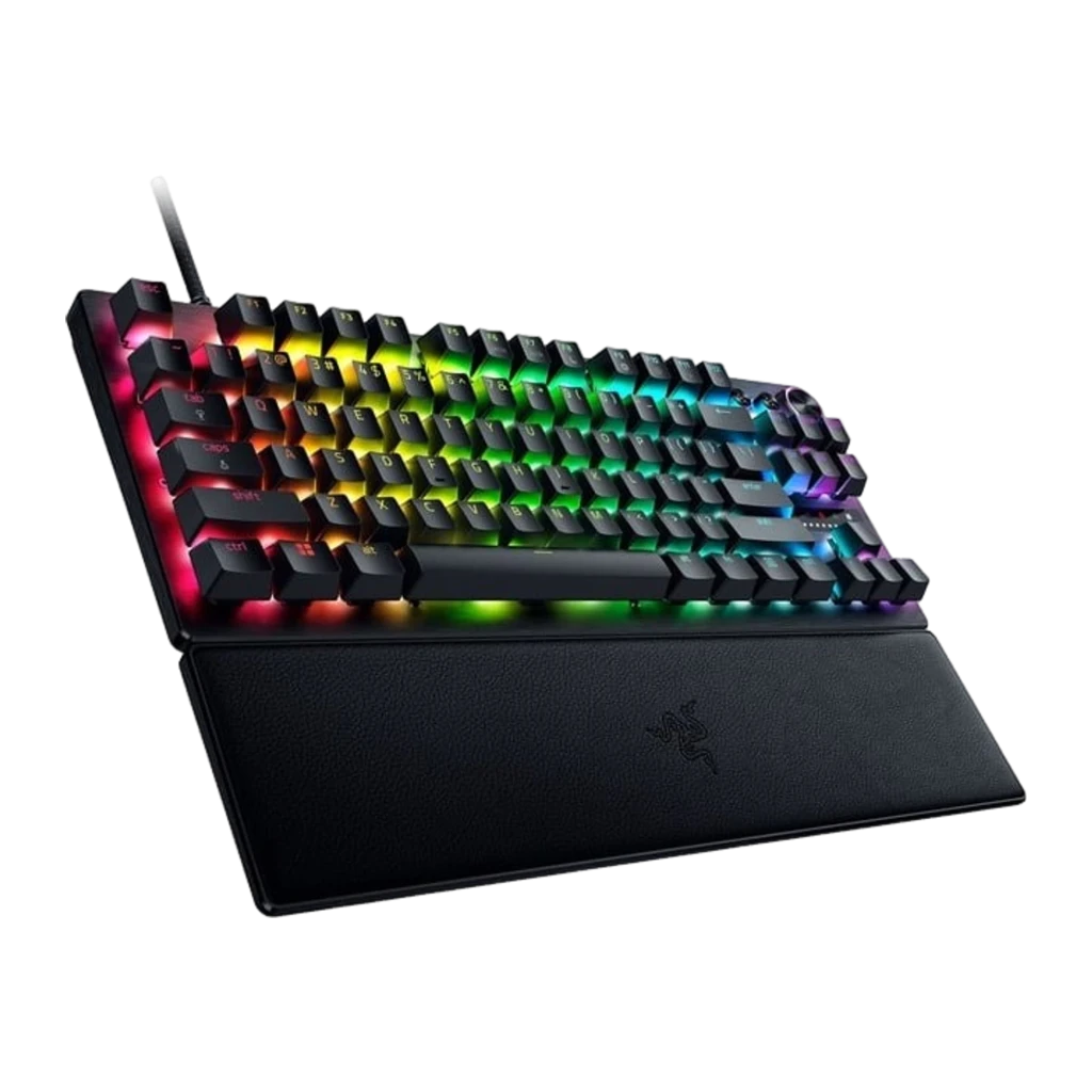 Razer Huntsman V3 Pro TKL Preto, vista superior: retroiluminação RGB multicolor, dial de volume e apoio de pulso em couro - Item2