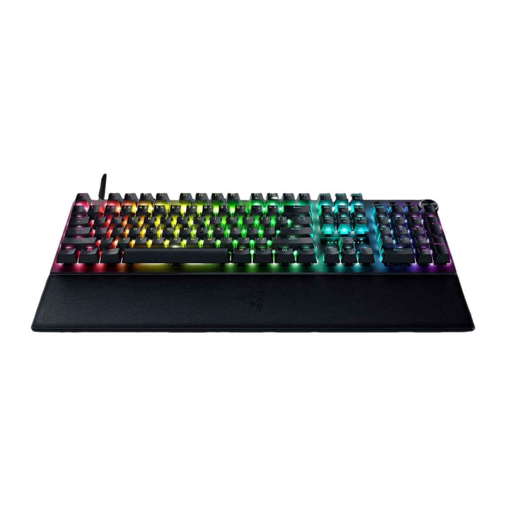Razer Huntsman V3 Pro TKL Preto, vista superior: retroiluminação RGB multicolor, dial de volume e apoio de pulso em couro - Item1