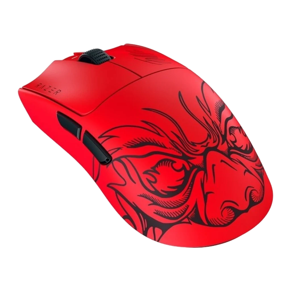 Razer Viper V3 Pro Faker Edition Rojo, vista superior: ilustración de jabalí en negro, firma de Faker y scroll negro - Ítem1