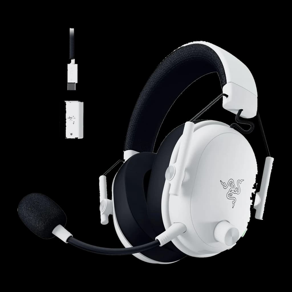 Razer BlackShark V3 Blanco, kit completo: auriculares en ángulo con micrófono, dongle USB inalámbrico y cable incluidos