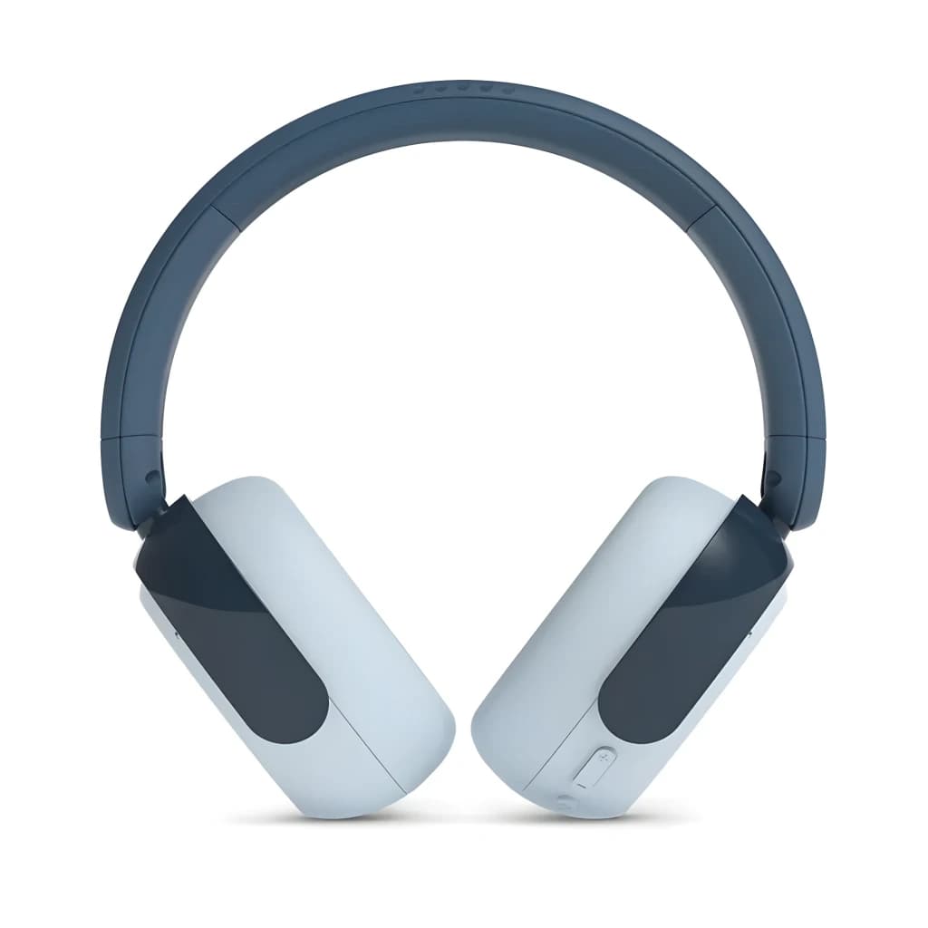 Philips TAK5500RT Bleu, vue de face: arceau bleu foncé, coussinets bleu clair et panneaux tactiles latéraux