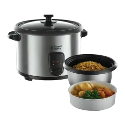 Russell Hobbs Cuiseur à riz 19750-56 1,8 L Acier inoxydable, kit complet: cuiseur avec bol intérieur avec riz et panier