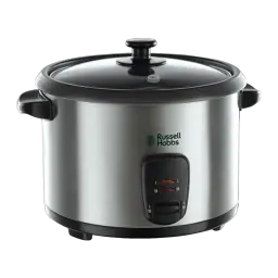 Russell Hobbs Cuiseur à riz 19750-56 1,8 L Acier inoxydable, vue de face: corps brossé, couvercle en verre et panneau de