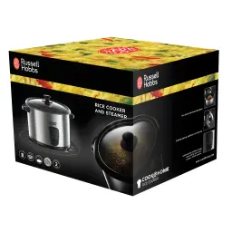 Russell Hobbs Cuiseur à riz 19750-56 1,8 L Acier inoxydable, boîte: emballage noir avec image du produit et riz