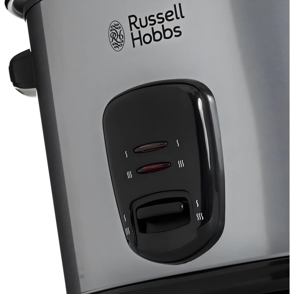 Russell Hobbs Cuiseur à riz 19750-56 1,8 L Acier Inoxydable, détail avant: panneau de commande noir avec deux voyants et