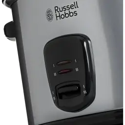 Russell Hobbs Cuiseur à riz 19750-56 1,8 L Acier Inoxydable, détail avant: panneau de commande noir avec deux voyants et