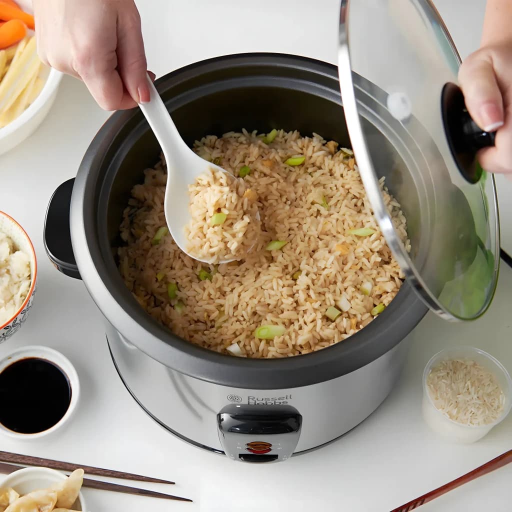 Russell Hobbs Cuiseur à riz 19750-56 1,8 L Acier Inoxydable, utilisation: mains servant le riz à la cuillère, couvercle en