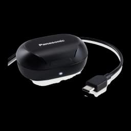 Panasonic RZ-B120W preto, kit de carregamento: estojo fechado com cabo USB Tipo C conectado e LED indicador aceso