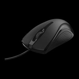 Hama Ratón MC-200 con cable negro, vista lateral derecha: perfil ergonómico, rueda y textura de puntos