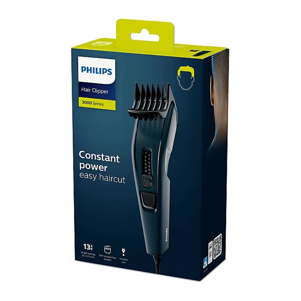 Philips HC3505/15 Series 3000 preto, vista lateral: corta-cabelo com seletor de comprimentos, cabo e pente-guia preto - Item3