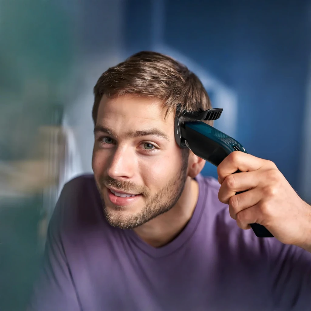 Philips HC3505/15 Series 3000 preto, vista lateral: corta-cabelo com seletor de comprimentos, cabo e pente-guia preto - Item4