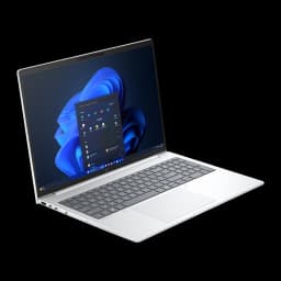 HP EliteBook 8 G1i 16" 512GB argent, vue latérale gauche en angle: ports USB-C et écran affichant Windows 11 ouvert