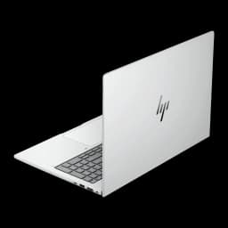 HP EliteBook 8 G1i 16" 512GB argent, vue arrière en angle: couvercle argenté avec logo HP gravé et charnières visibles
