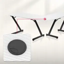 Huzaro Mesa Gaming Hero 7.0 Blanco, detalle: pasacables circular negro empotrado en superficie blanca con textura carbono