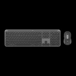 Logitech Signature Slim Combo MK950 Grafito, vista superior: teclado completo y ratón con rueda verde visibles desde arriba