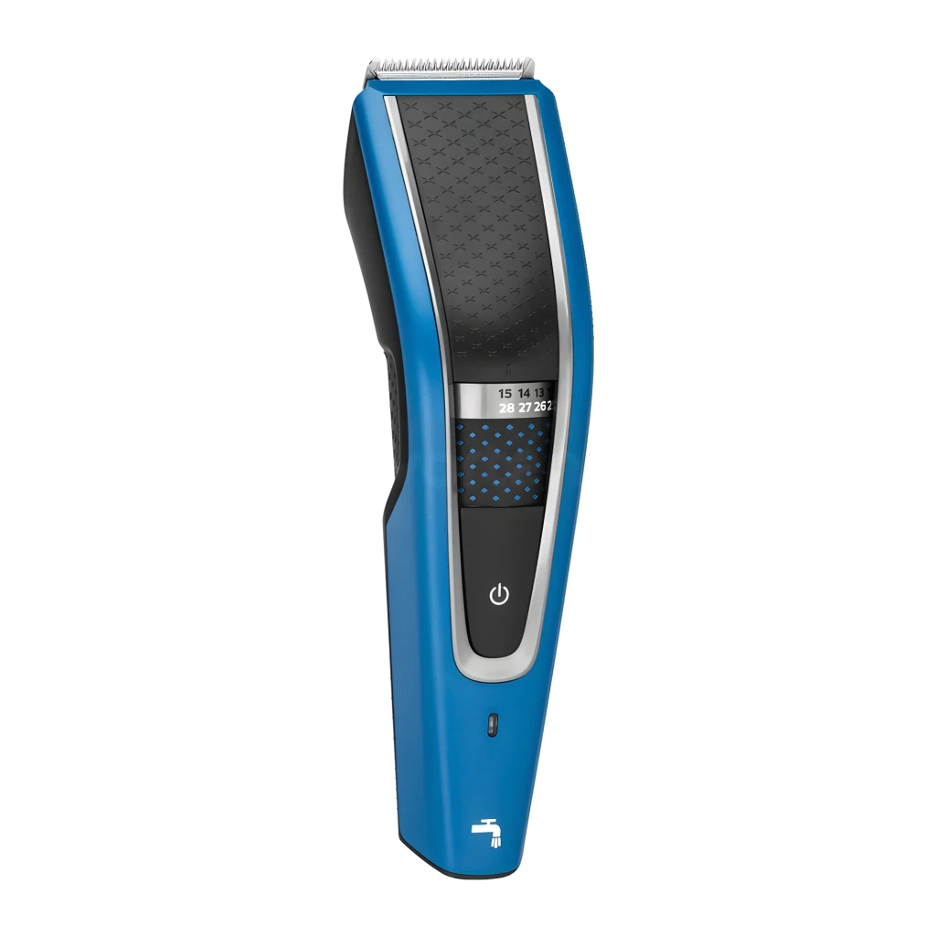 Philips Tondeuse Hairclipper Series 5000 HC5612/15 Noir Bleu, vue de face: tondeuse avec 3 sabots de différentes longueurs - Ítem1