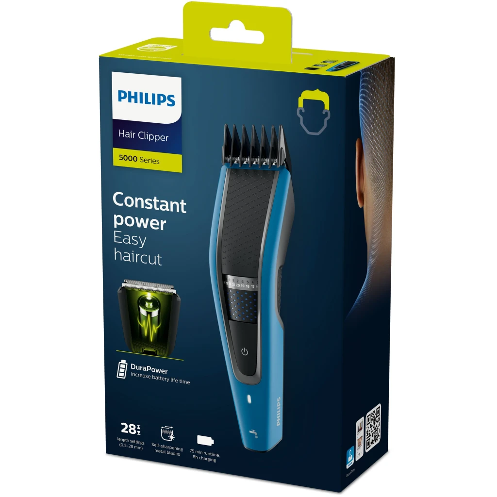 Philips Tondeuse Hairclipper Series 5000 HC5612/15 Noir Bleu, vue de face: tondeuse avec 3 sabots de différentes longueurs - Ítem5