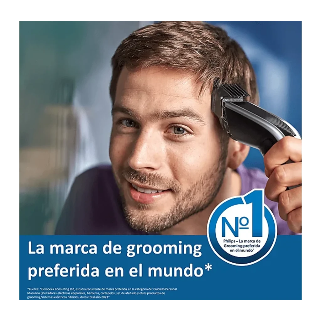 Philips Tondeuse Hairclipper Series 5000 HC5612/15 Noir Bleu, vue de face: tondeuse avec 3 sabots de différentes longueurs - Ítem6
