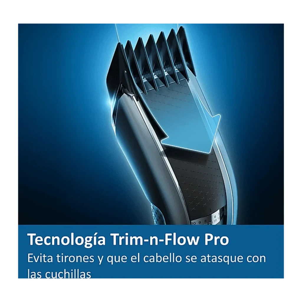 Philips Tondeuse Hairclipper Series 5000 HC5612/15 Noir Bleu, vue de face: tondeuse avec 3 sabots de différentes longueurs - Ítem7