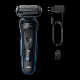 Braun Rasoir Series 5 52-B1000s Bleu, kit complet: rasoir bleu et noir, chargeur avec câble et brosse de nettoyage