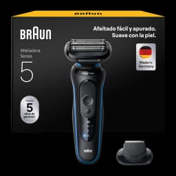 Braun Rasoir Series 5 52-B1000s Bleu, boîte et accessoires: emballage noir avec rasoir, tondeuse et sceau Made in Germany