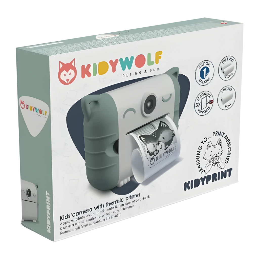 Kidywolf Cámara instantánea 8MP Verde 32GB, frontal: diseño gato con lente central e impresión de foto en papel - Ítem4