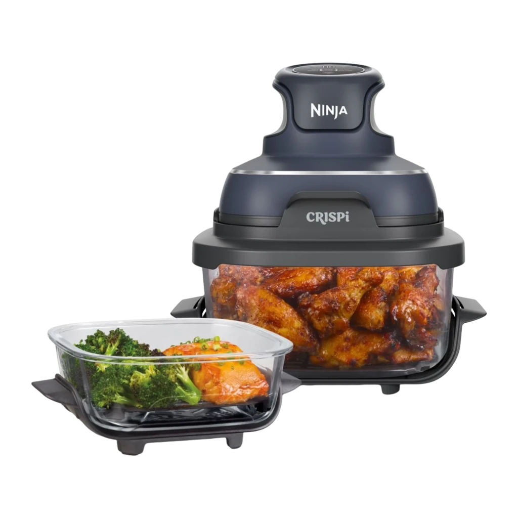 Ninja CRISPi FN101EU 3.8L bleu gris transparent, kit avec accessoires: friteuse avec ailes et récipient en verre séparé avec