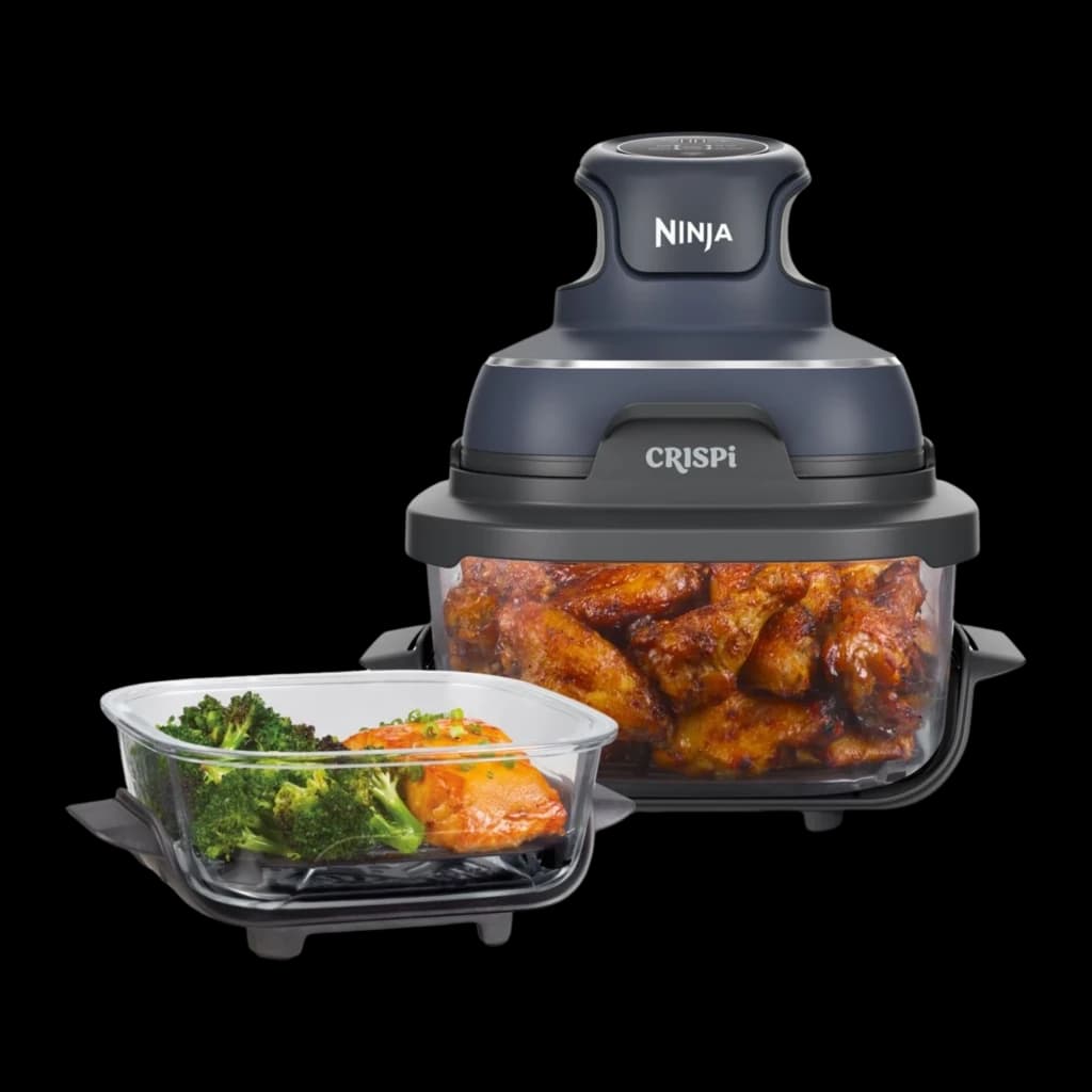 Ninja CRISPi FN101EU 3.8L azul gris transparente, kit con accesorios: freidora con alitas y recipiente de vidrio separado