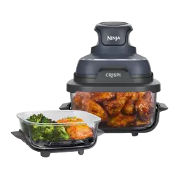 Ninja CRISPi FN101EU 3.8L azul gris transparente, kit con accesorios: freidora con alitas y recipiente de vidrio separado