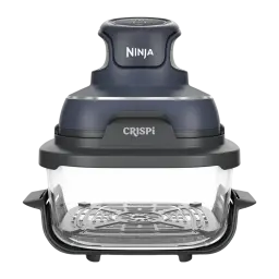 Ninja CRISPi FN101EU 3.8L azul gris transparente, vista frontal: cuerpo completo, cuenco de vidrio transparente y rejilla