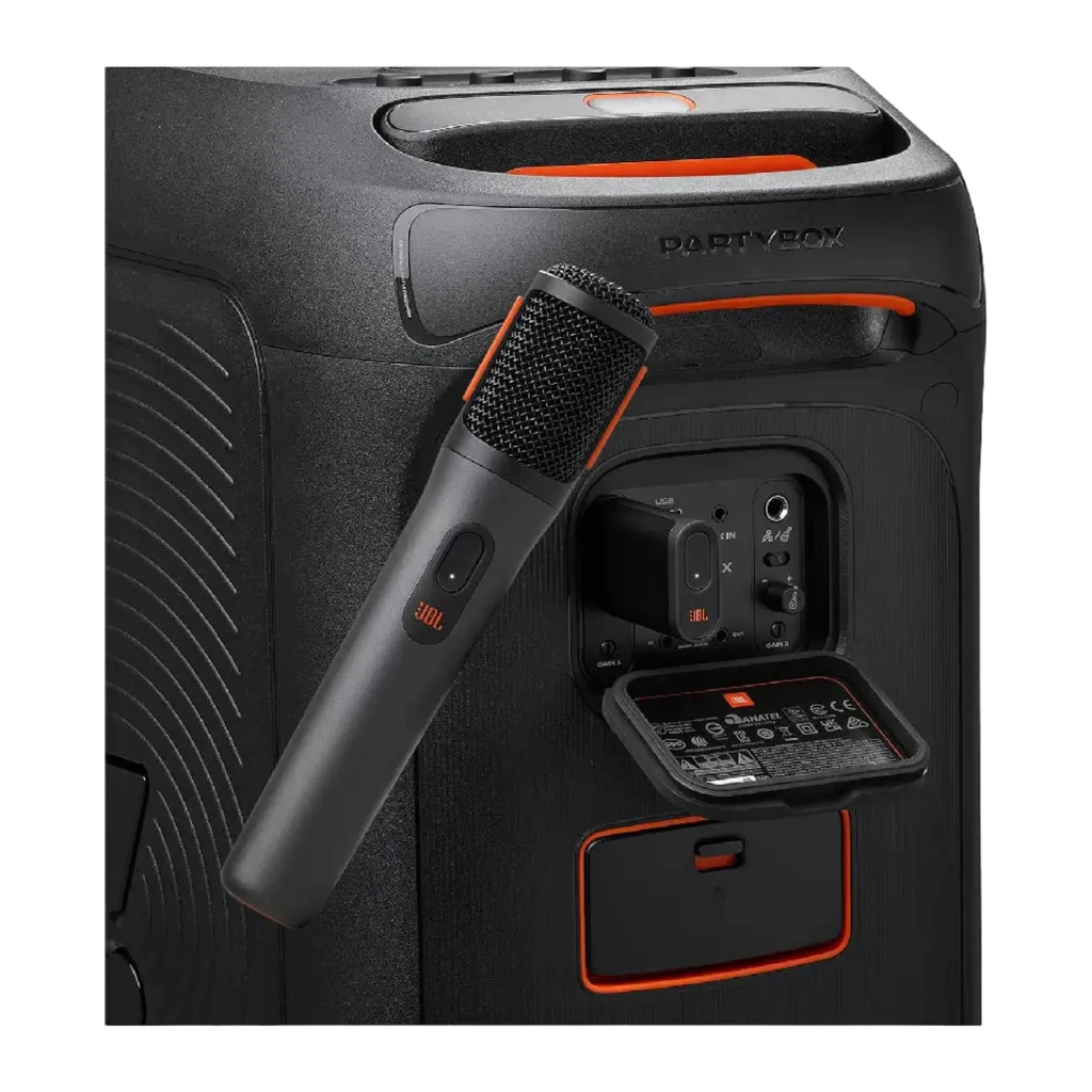 JBL PartyBox Wireless Mic preto, pack completo: dois microfones sem fio e receptor USB com detalhes laranja - Item5