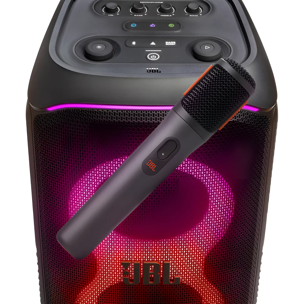JBL PartyBox Wireless Mic preto, pack completo: dois microfones sem fio e receptor USB com detalhes laranja - Item6
