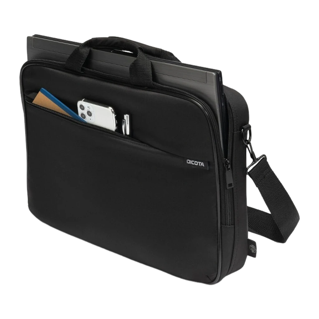 Dicota Maletín Top Traveller ONE 15-17.3 negro, vista frontal: asa superior, cremallera doble y bandolera lateral - Ítem1