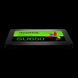 ADATA SSD Ultimate SU650 256GB negro, vista lateral baja: perfil delgado 2.5 pulgadas y grosor de la carcasa
