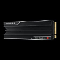 Samsung SSD 9100 Pro 1TB com dissipador preto, vista lateral: aletas de refrigeração, logo Samsung e conector M.2 dourado