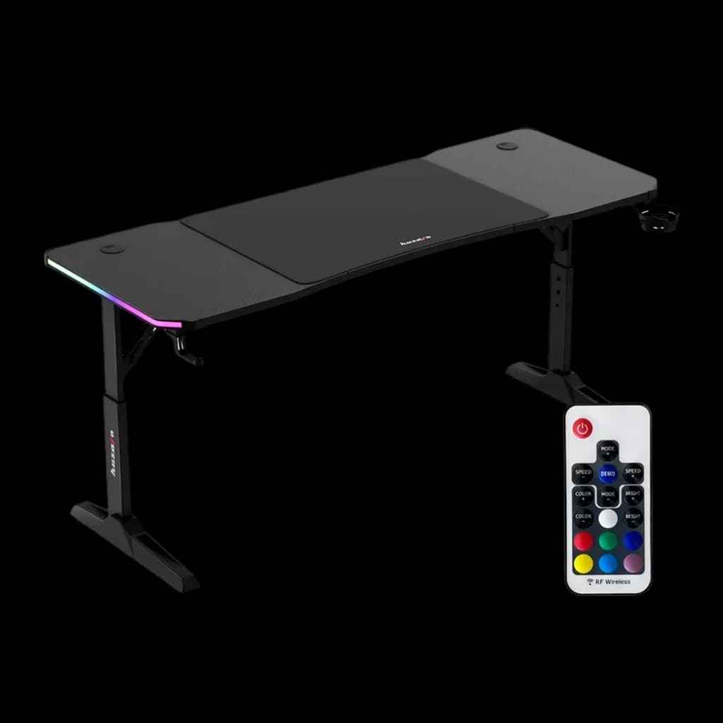 Huzaro Mesa Gaming Hero 4.6 RGB Negro, kit completo: mesa en perspectiva con mando RF inalámbrico para control de