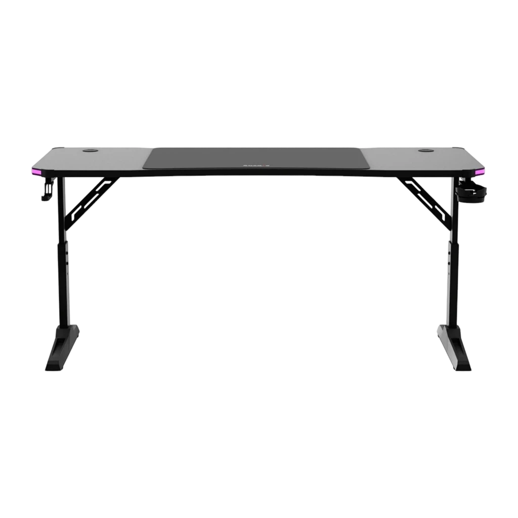 Huzaro Mesa Gaming Hero 4.6 RGB Negro, vista en perspectiva: superficie texturizada, iluminación RGB frontal y patas en T - Ítem1