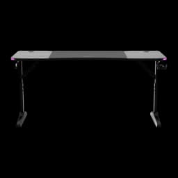 Huzaro Mesa Gaming Hero 4.6 RGB Negro, vista frontal: superficie completa, iluminación RGB en ambos extremos y portavasos