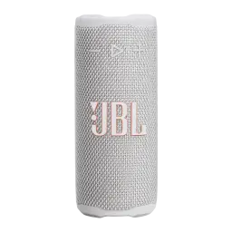 JBL Coluna Bluetooth Grip Branco, vista frontal: tecido branco, logótipo JBL em coral e botões no topo
