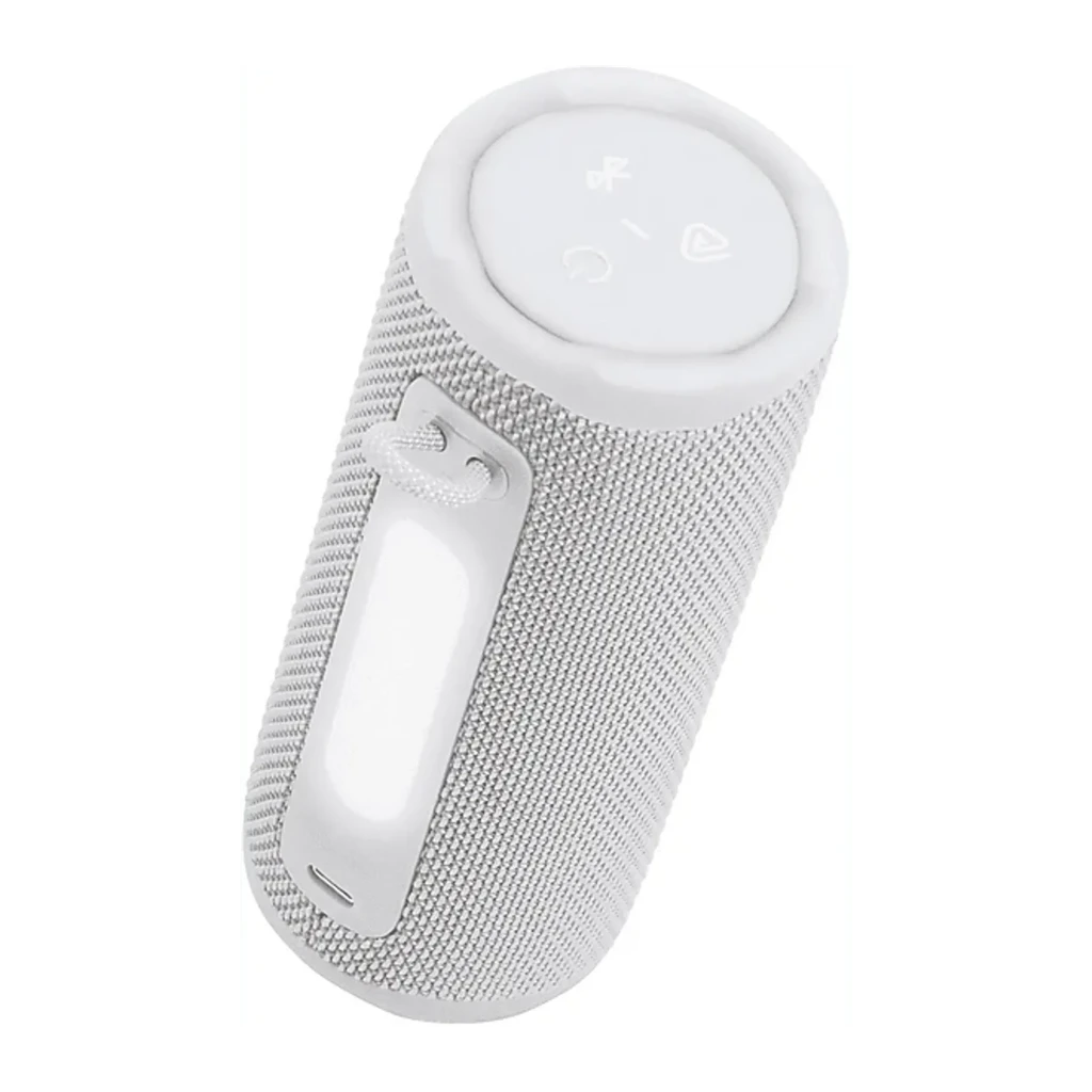 JBL Coluna Bluetooth Grip Branco, vista frontal: tecido branco, logótipo JBL em coral e botões no topo - Item5