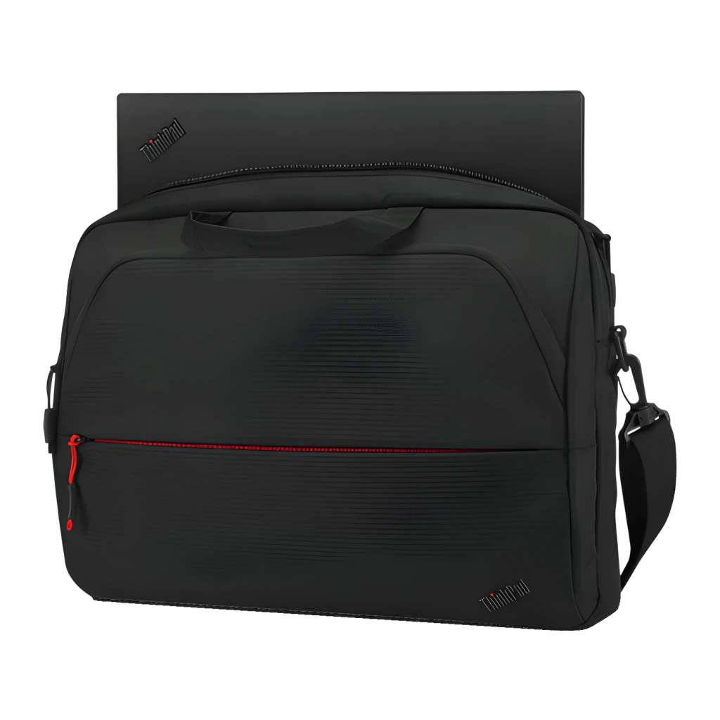 Lenovo Mala ThinkPad Essential Topload 16 polegadas preto, vista frontal: bolso dianteiro com fecho vermelho e pega superior - Item4
