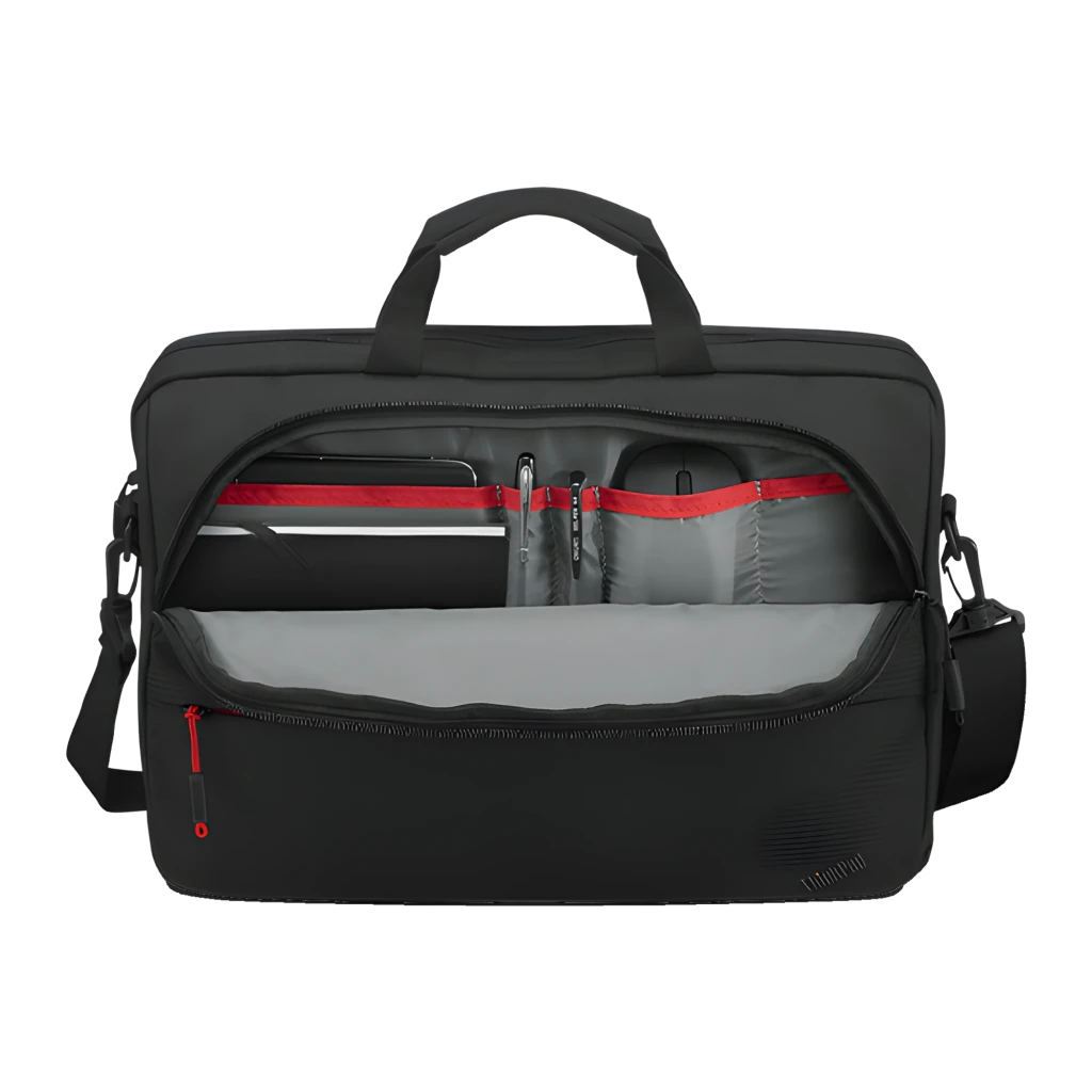 Lenovo Mala ThinkPad Essential Topload 16 polegadas preto, vista frontal: bolso dianteiro com fecho vermelho e pega superior - Item5